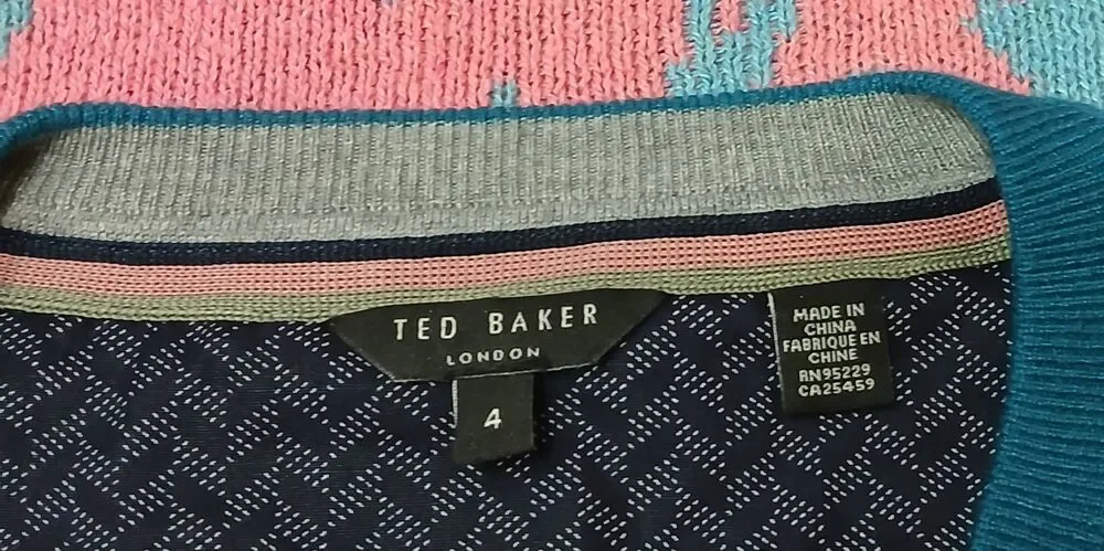 Ted baker mens medium silk cashmere wool sweater lightweight teal blue